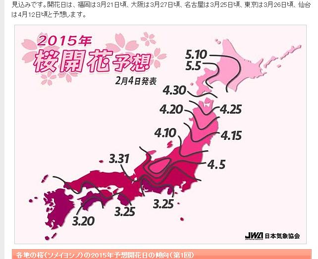 【春暖花開】2015年「櫻花預測開花日」發表!!各地皆和往年相同&東京約莫是3月26日