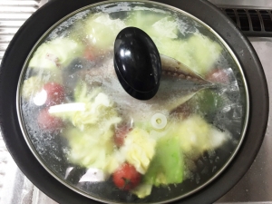 アジの干物と彩野菜の酒蒸し0011