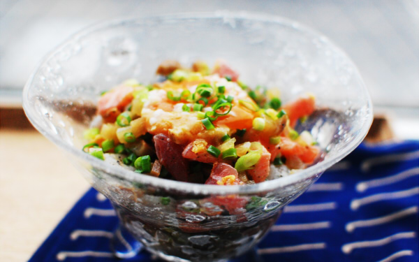 スーパーの「宝の山」をよりおいしく！　刺身といぶりがっこのフラックスオイル和え