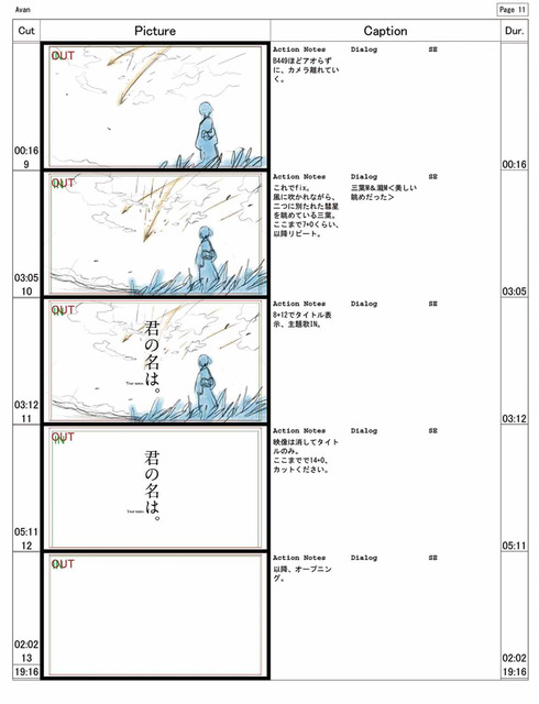 出自導演・新海誠之手的本作之分鏡圖