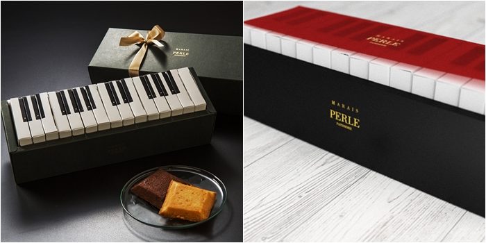 MARAIS 鋼琴費南雪：打開外盒後宛如鋼琴鍵模樣的個別小包裝／外盒