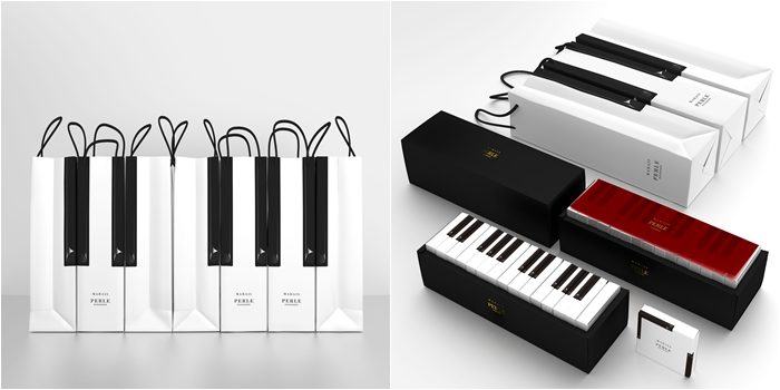 MARAIS 鋼琴費南雪：提袋也是鋼琴鍵模樣／提袋、外盒、外盒中的個別包裝