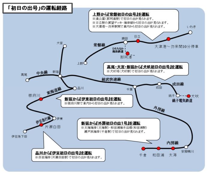 日本看日出列車行經路線圖
