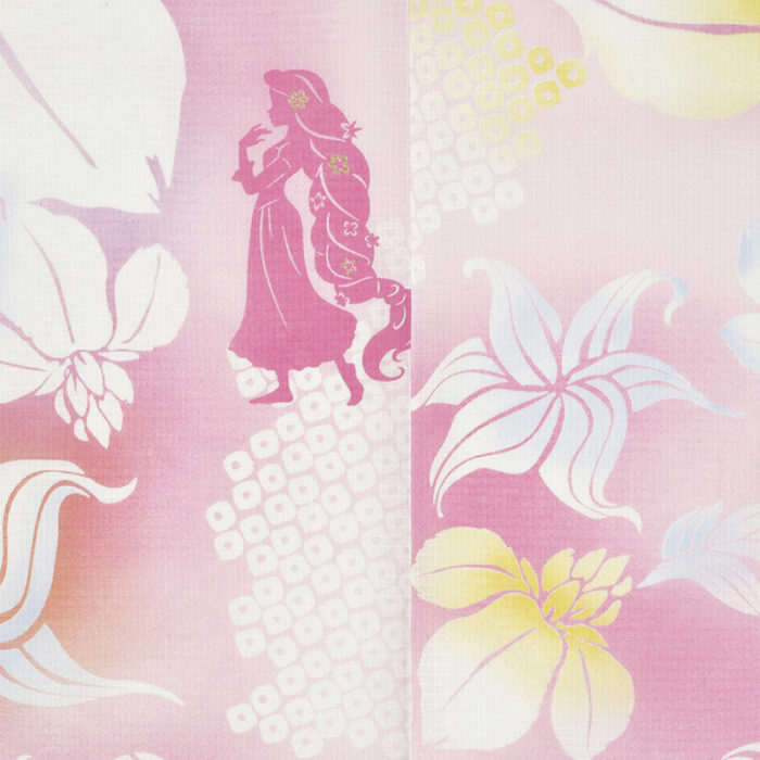 日本迪士尼網路商店浴衣特輯公主系列浴衣長髮公主粉色菖蒲浴衣圖案近照