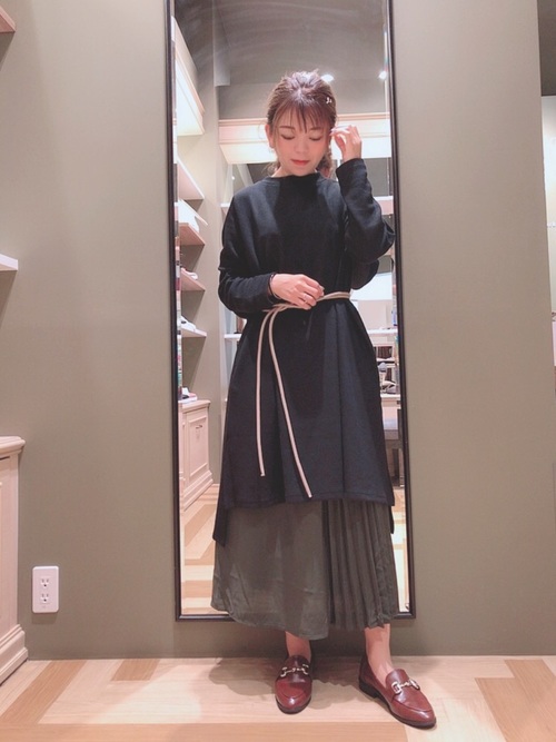 長版上衣+長裙+腰帶