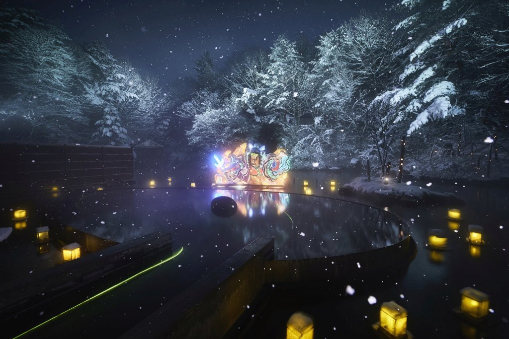 絕景露天賞雪溫泉,星野集團 青森屋 冬季限定「睡魔流水燈籠」