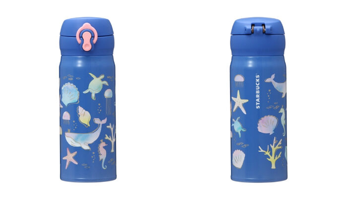 日本星巴克_鯨魚與海洋生物系列_深藍色不鏽鋼瓶