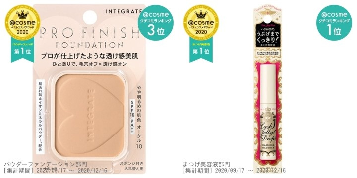 開架美妝好物多INTEGRATE、戀愛魔鏡 雙雙榮獲 日本@cosme美妝大賞 粉餅、睫毛精華 冠軍
