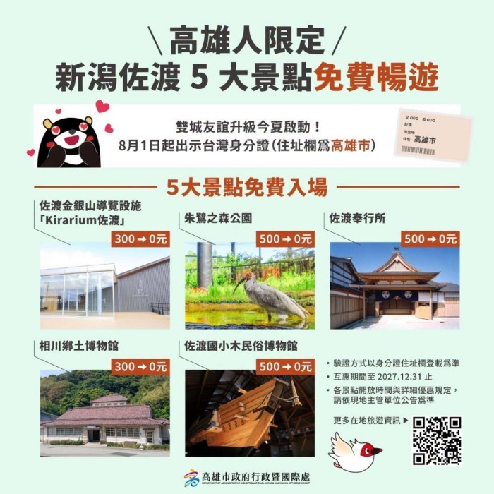 高雄人省兩千？出示身分證免費暢遊新潟佐渡島！還有限定好禮等你拿