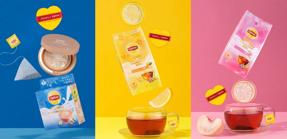 是喝奶茶還是在化妝？立頓紅茶×A'pieu 奶茶香妝前氣墊粉餅限定登場，檸檬紅茶、蜜桃紅茶口味也都有！