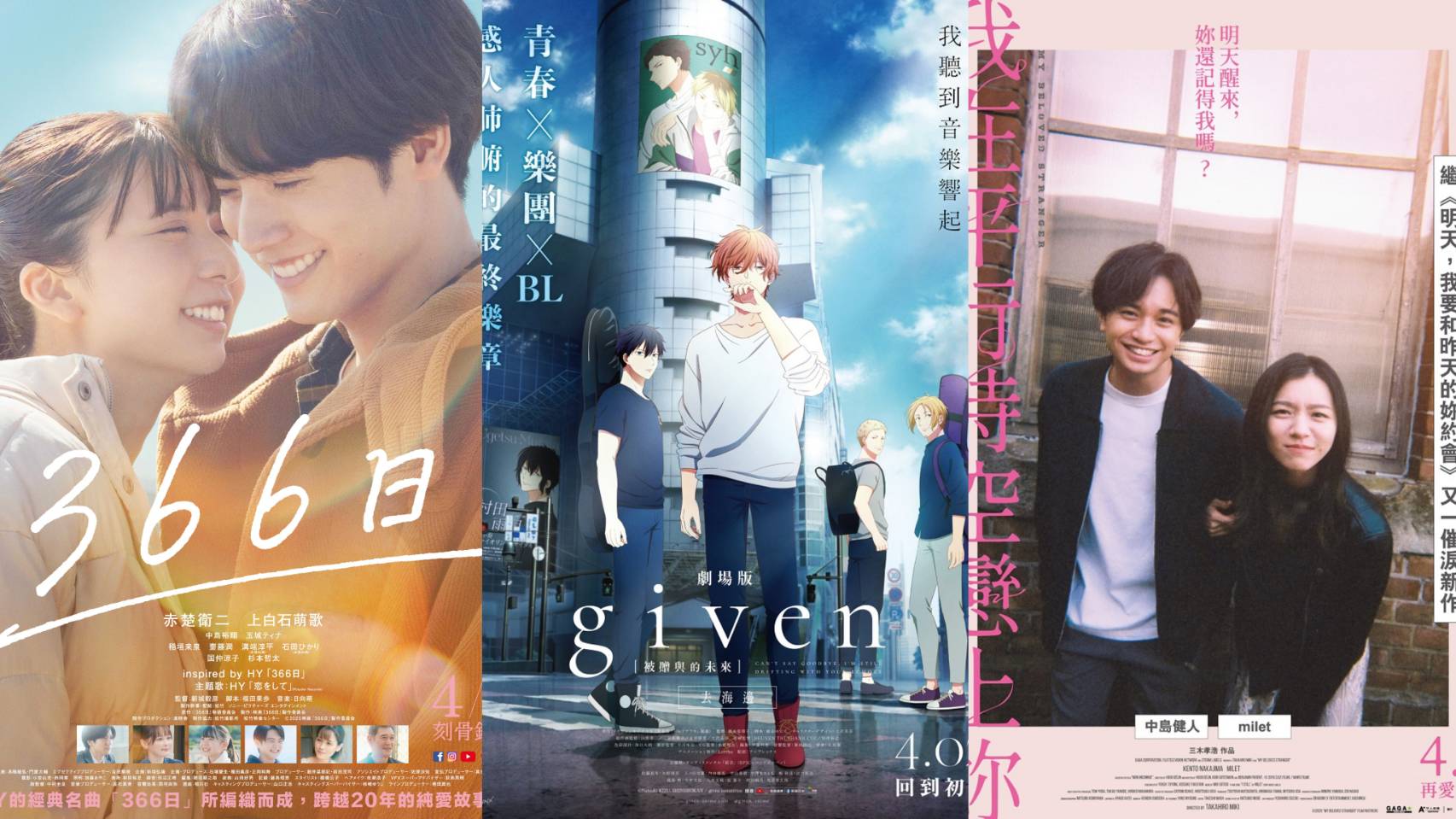 四月日本電影懶人包,《366日》、《我在平行時空戀上你》以及《GIVEN》最終章必看!