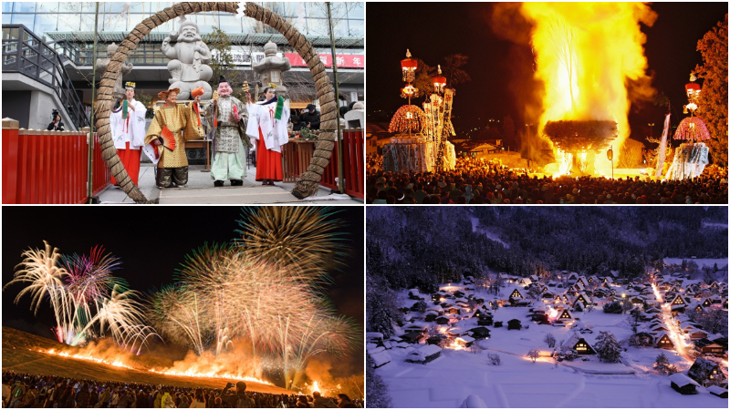 日本1月傳統祭典有哪些？白川鄉點燈、大黑天祭、一生必看的600發煙火×超壯觀火燒山