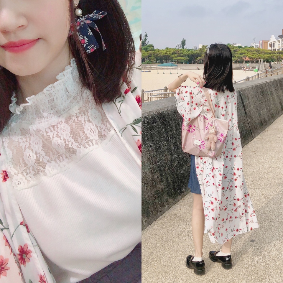 碎花長罩衫穿搭