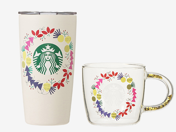 星巴克_2021聖誕節_花圈玻璃杯_花圈不鏽鋼隨行杯