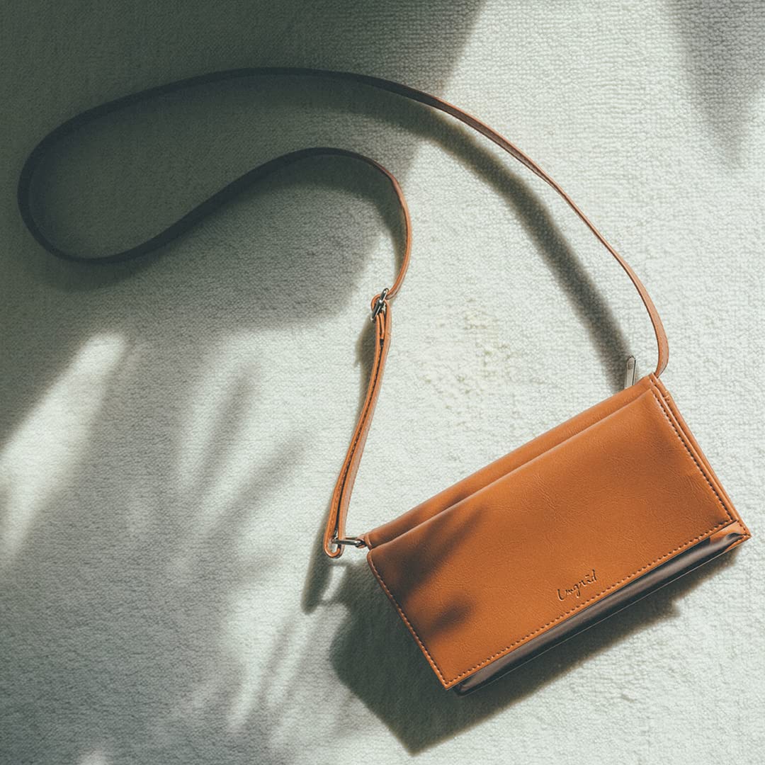 皮革風斜背長夾