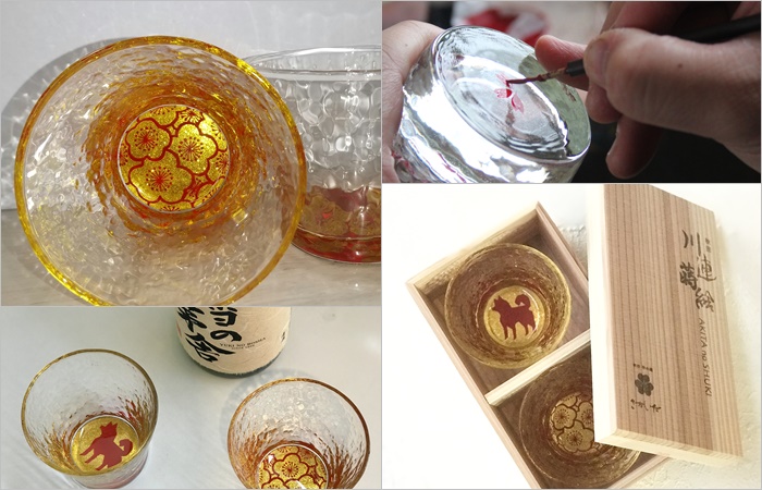 秋田川連蒔繪玻璃對杯