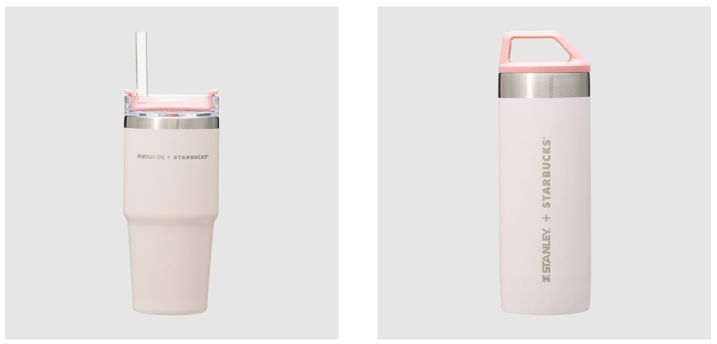星巴克_2023_櫻花_STAINLEY_三用不鏽鋼隨行杯_QUADVAC不鏽鋼隨身瓶_灰粉色