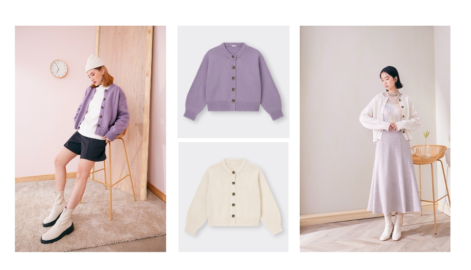 gu女裝圓領針織開襟外套