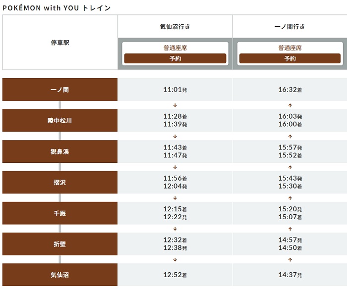 POKÉMON with YOU TRAIN時刻表