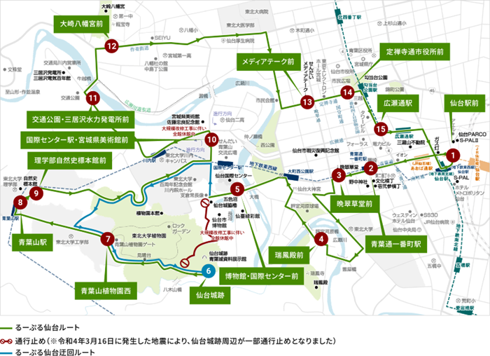 「るーぷる仙台」觀光巴士＋地下鐵共通一日券
