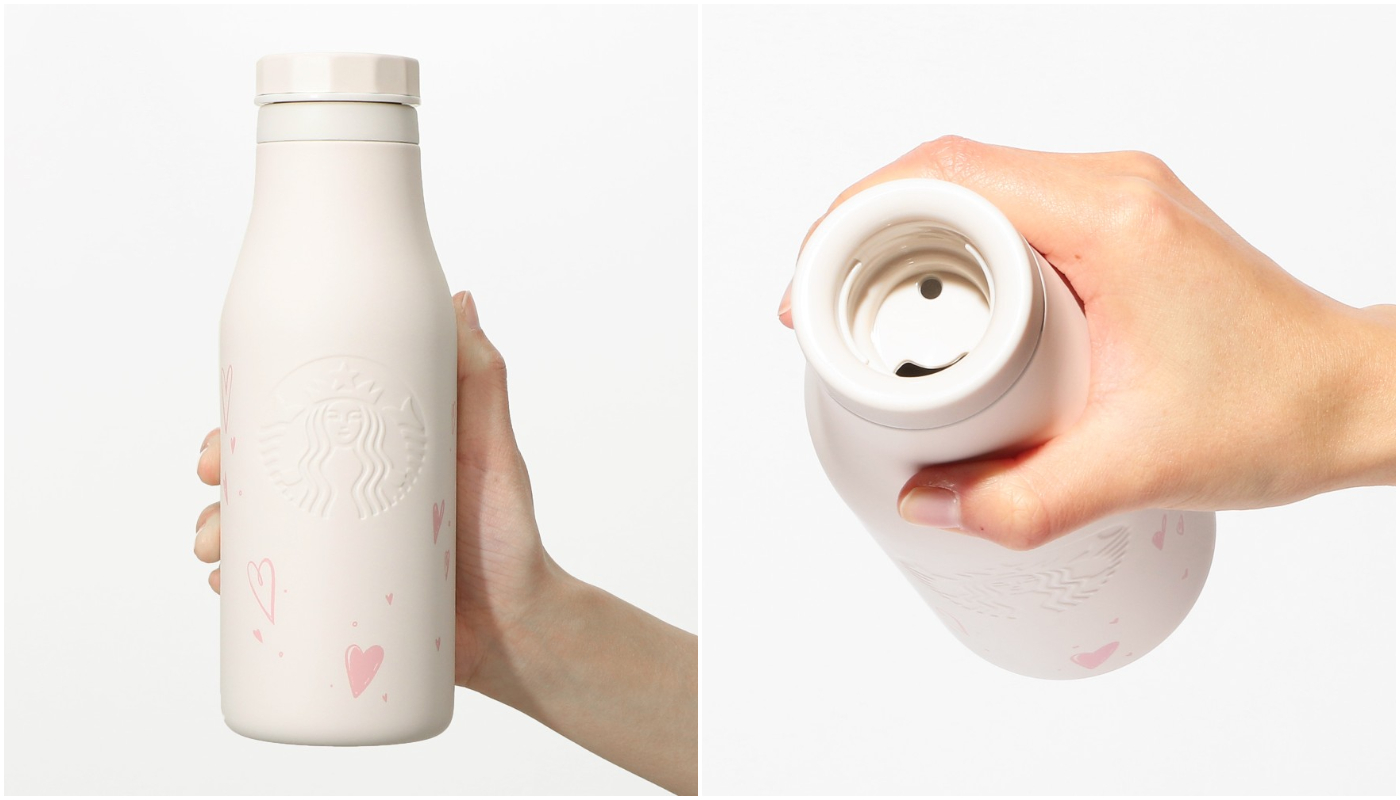 日本星巴克_情人節系列_商品_バレンタイン 2024 ステンレスロゴボトルオフホワイト/情人節 2024 不鏽鋼 LOGO 隨身瓶灰白色