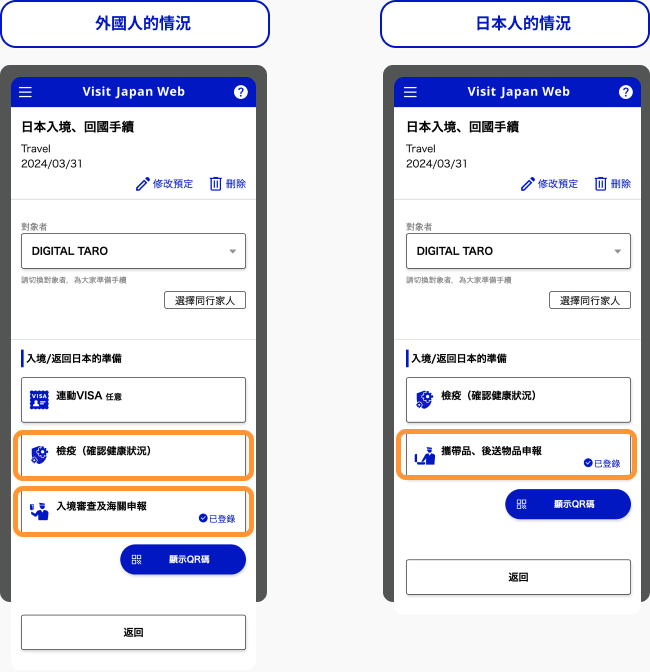 VISIT JAPAN WEB_輸入入境・返回日本的手續