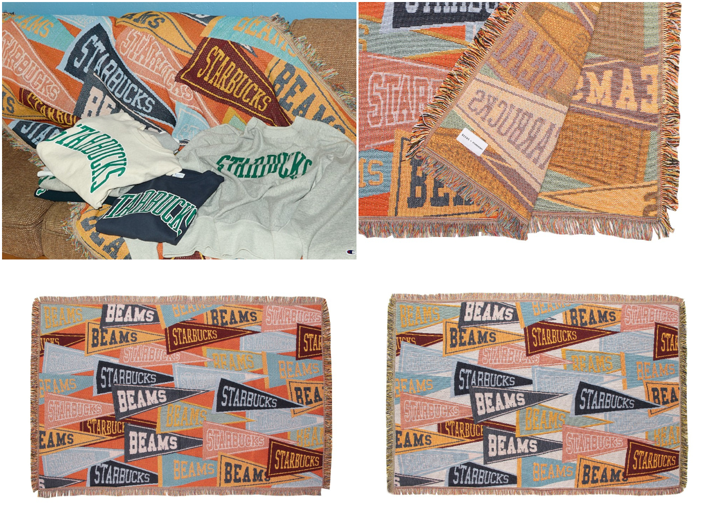 日本星巴克_ [オンラインストア販売] BEAMS スローケット Pennant Design／[線上販售] BEAMS 保暖毯 Pennant Design（共 2 色）