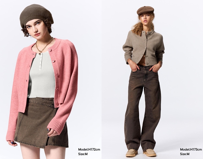 GU PUFFY TOUCH 針織圓領短版開襟外套