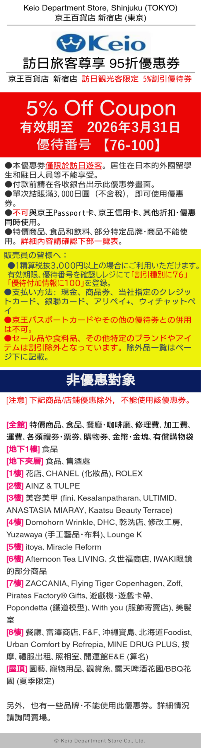 2025年京王百貨新宿店優惠券