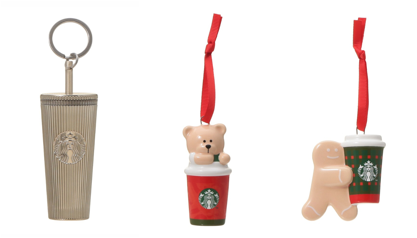 日本星巴克_季節商品_聖誕新商品_Holiday 2025 裝飾吊件 RED CUP 薑餅人_Holiday 2025 金色筆記本_Holiday 2025 裝飾吊件 冷飲杯