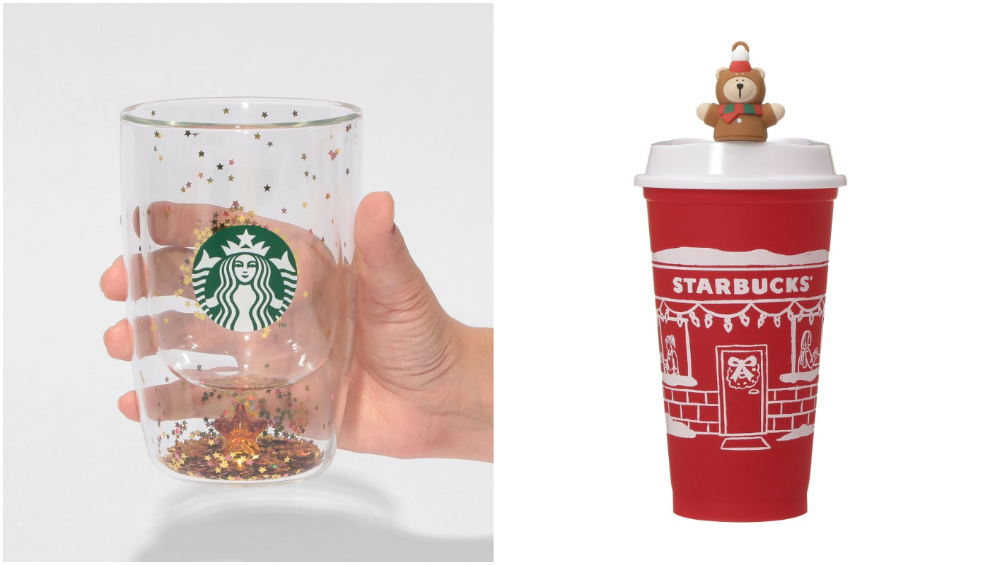 日本星巴克_季節商品_聖誕新商品_Holiday 2025 雙層耐熱玻璃杯 星星_Holiday 2025 可重複使用杯紅色 + 飲料杯口塞 星巴克熊