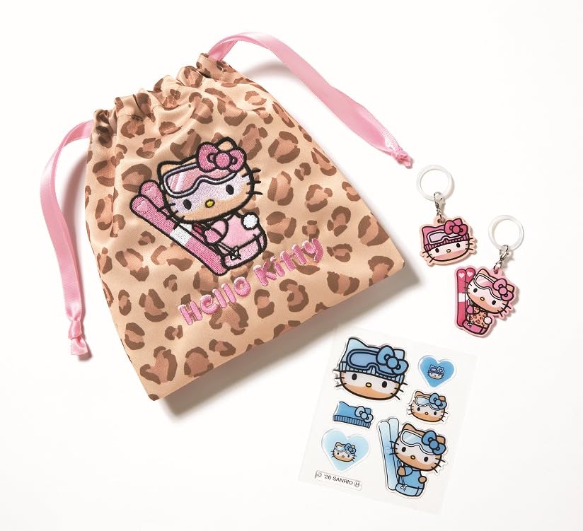 HELLO KITTY晒黑系列冬季造型束口收纳包＆吊饰2入组＆贴纸