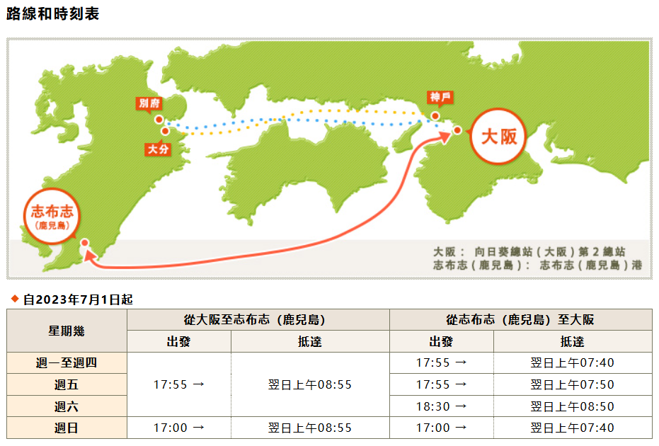大阪鹿兒島航線時間表