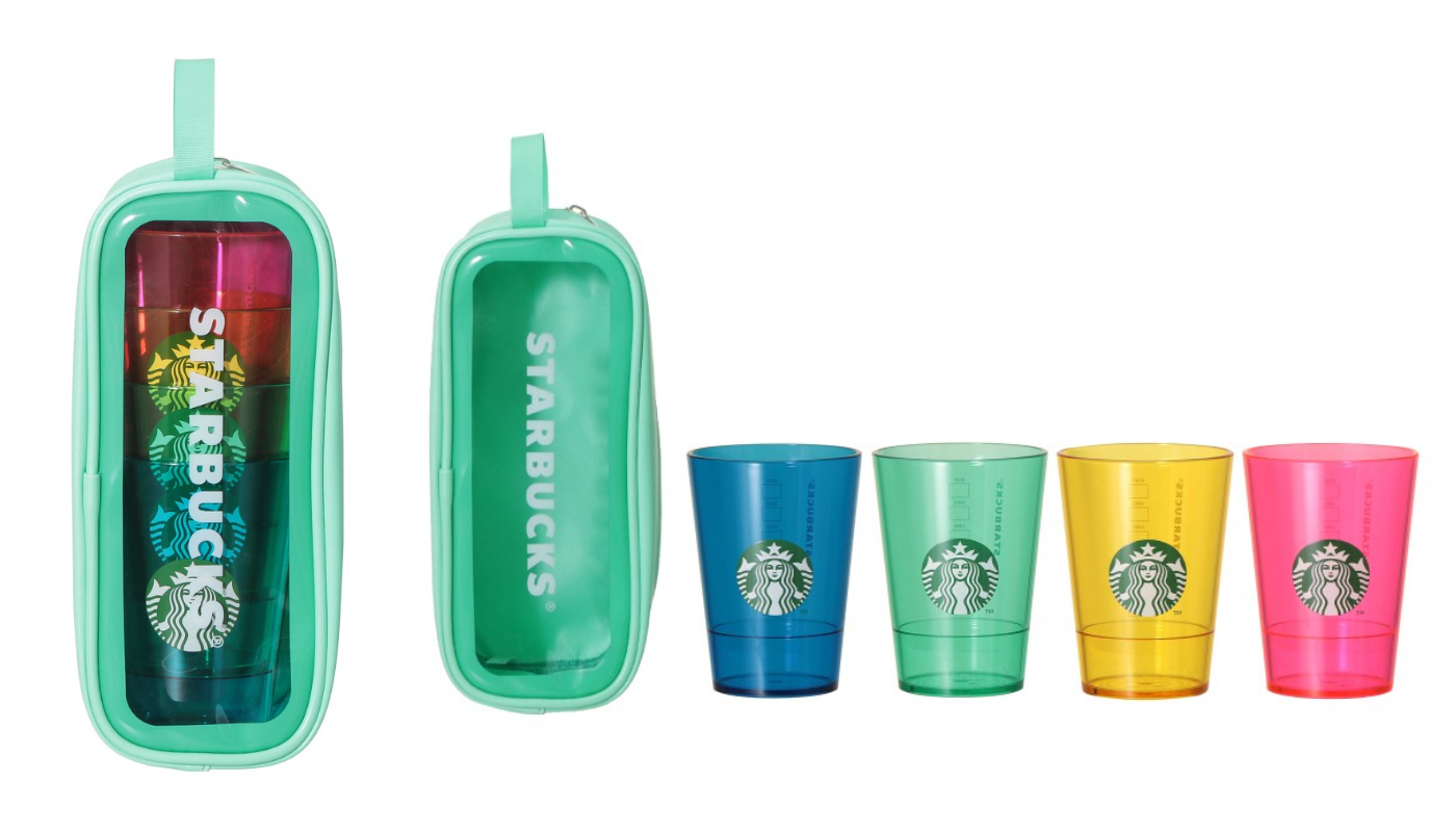日本星巴克_季節商品_ロゴコールドカップ384ml4個セット＆ポーチ_LOGO 冷飲杯 4入組 & 收納包
