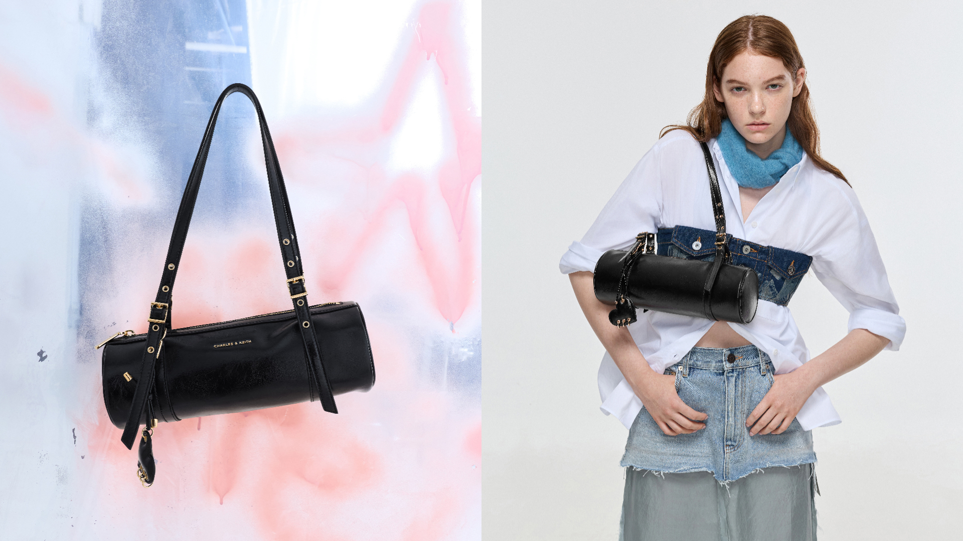 CHARLES & KEITH Rey圓筒肩背包