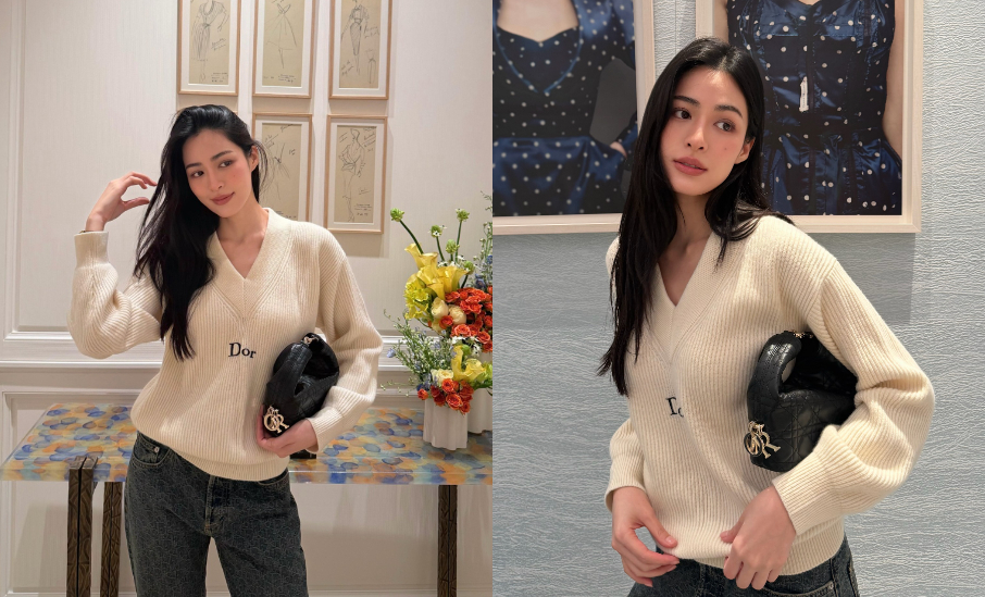 鄺玲玲：米色針織＋黑色Toujours Hobo