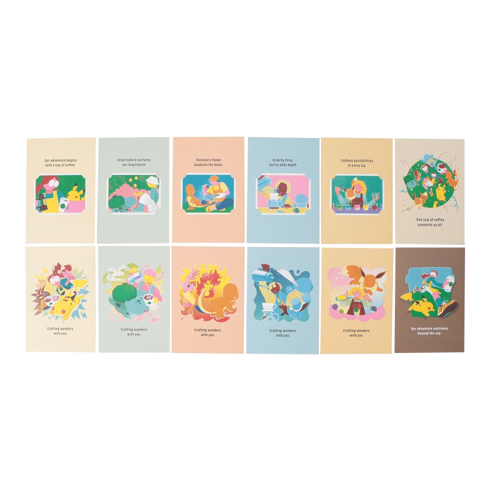 日本星巴克_Pok&eacute;mon + STARBUCKS アートポストカードセット_Pok&eacute;mon + STARBUCKS 藝術明信片組